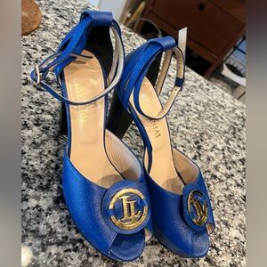 Lavinia leather platform ankle strap peep toe shoes heels sandals 43/10  Italy